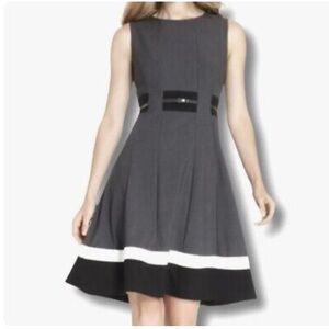 Calvin Klein Color Block Knee Length Sleeveless Dress Gray Black Women’s 8P